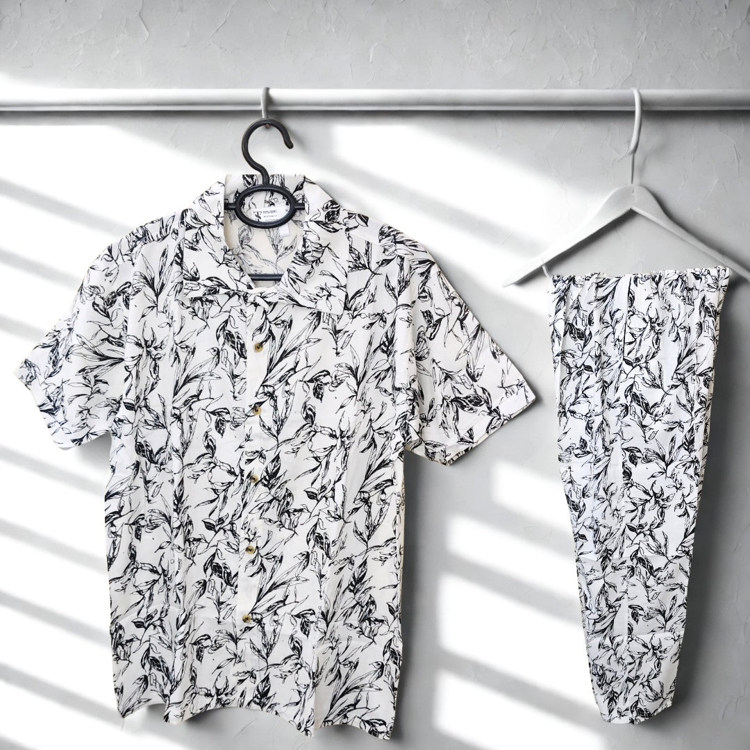Co-Ord Set - White with Black Print