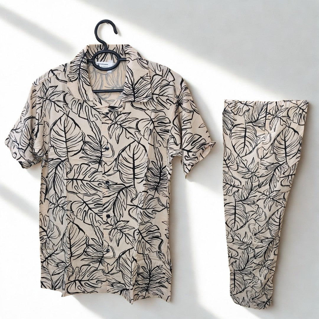 Co-Ord Set - Warm Beige with Black Print