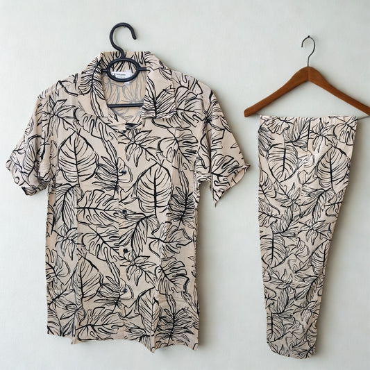 Co-Ord Set - Warm Beige with Black Print