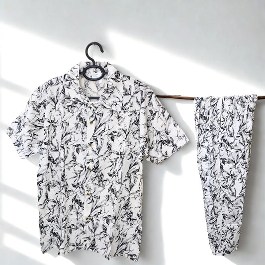 Co-Ord Set - White with Black Print