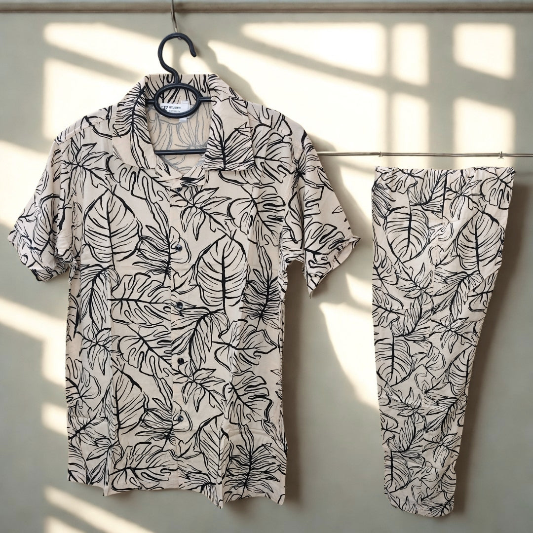 Co-Ord Set - Warm Beige with Black Print
