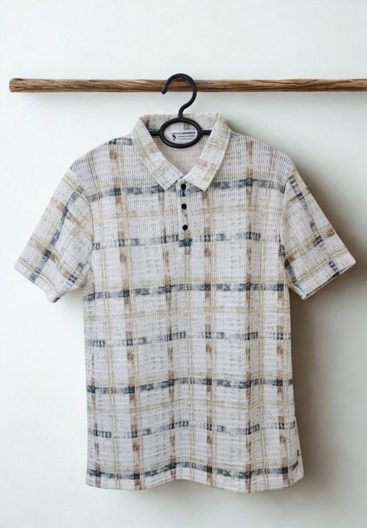 Men’s Zig-Zag Knit Polo T-Shirt- Brown & Green