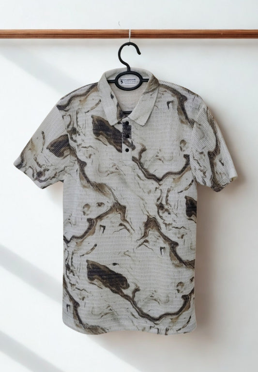 Men’s Zig-Zag Knit Polo T-Shirt – Green Marble Print