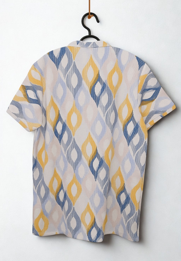 Men’s Premium Waffle Knit Printed T-Shirt – Multi Color Geometric Pattern