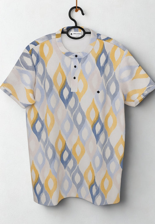 Men’s Premium Waffle Knit Printed T-Shirt – Multi Color Geometric Pattern