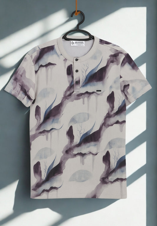 Men’s Premium Waffle Knit T-Shirt – Abstract Purple Print