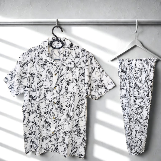 Co-Ord Set - White with Black Print