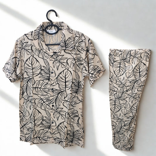 Co-Ord Set - Warm Beige with Black Print