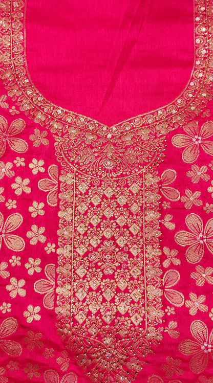 Vivid Pink Luxurious Brocade Silk Ladies Suit Fabric – Unstitched