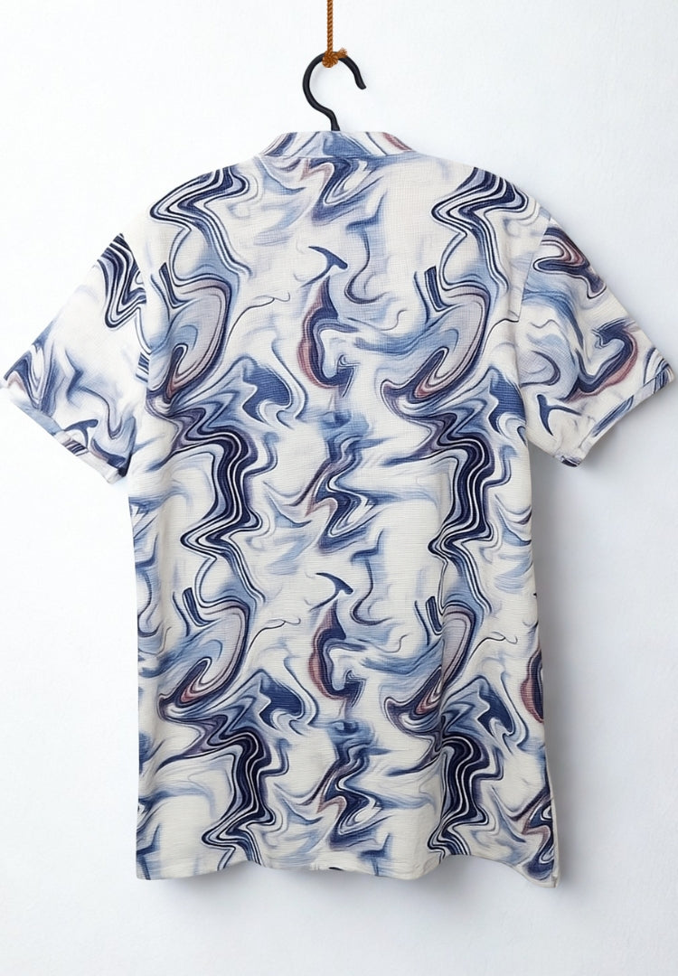 Men’s Premium Waffle Knit T-Shirt – Blue & White Abstract Pattern
