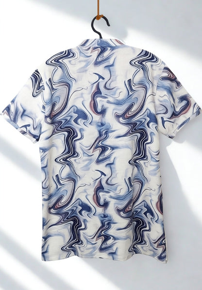 Men’s Premium Waffle Knit T-Shirt – Blue & White Abstract Pattern