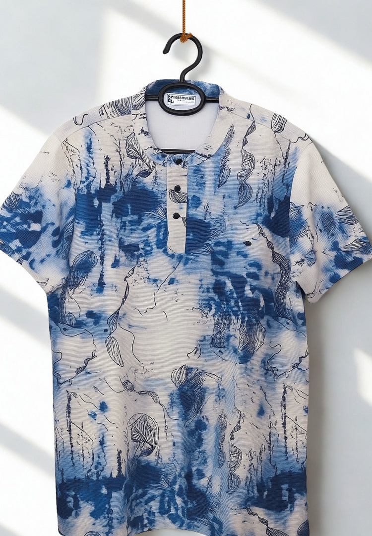 Men’s Premium Waffle Knit T-Shirt – Blue & Black