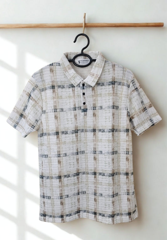 Men’s Zig-Zag Knit Polo T-Shirt- Brown & Green