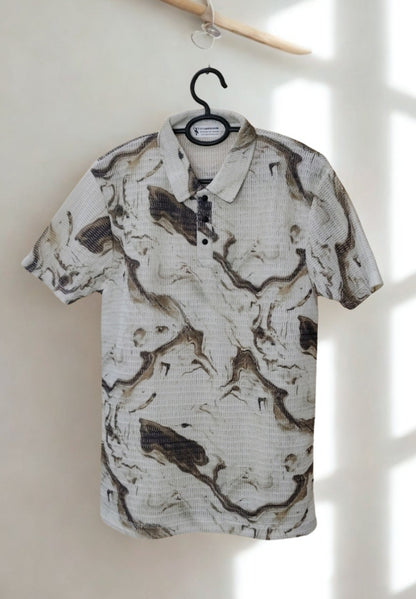 Men’s Zig-Zag Knit Polo T-Shirt – Green Marble Print