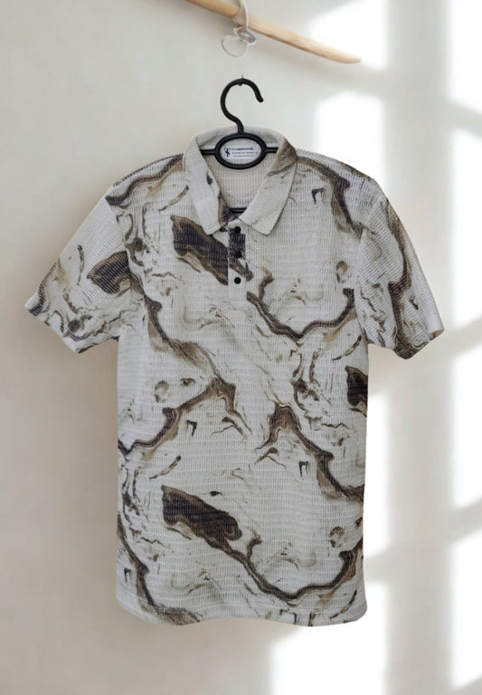 Men’s Zig-Zag Knit Polo T-Shirt – Green Marble Print