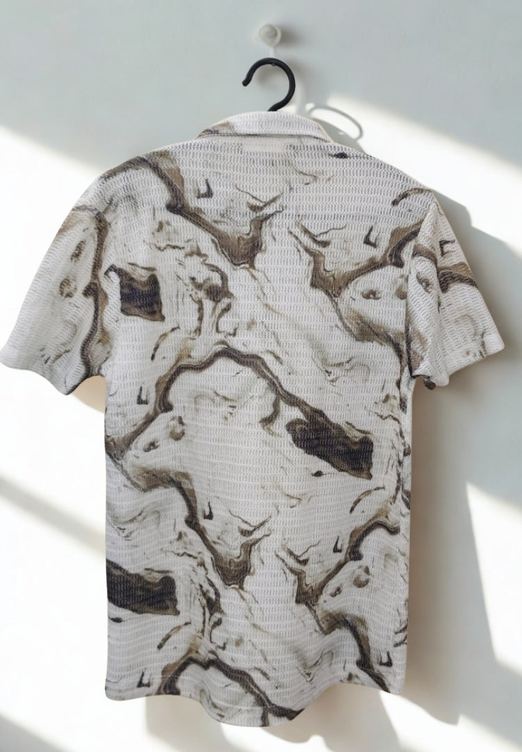 Men’s Zig-Zag Knit Polo T-Shirt – Green Marble Print