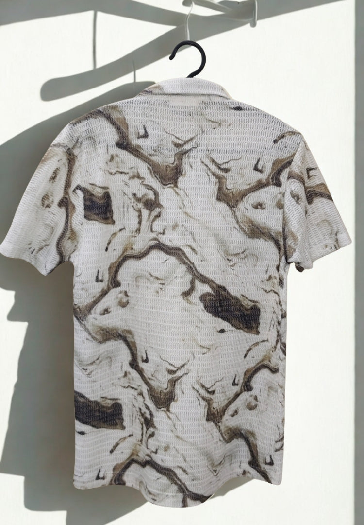 Men’s Zig-Zag Knit Polo T-Shirt – Green Marble Print