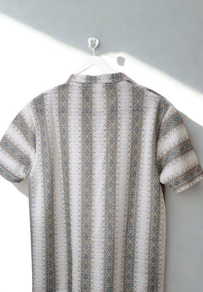 Men’s Zig-Zag Knit Polo T-Shirt – Geometric Stripe Pattern