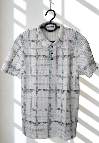 Men’s Zig-Zag Knit Polo T-Shirt – Green Striped Textured Knit