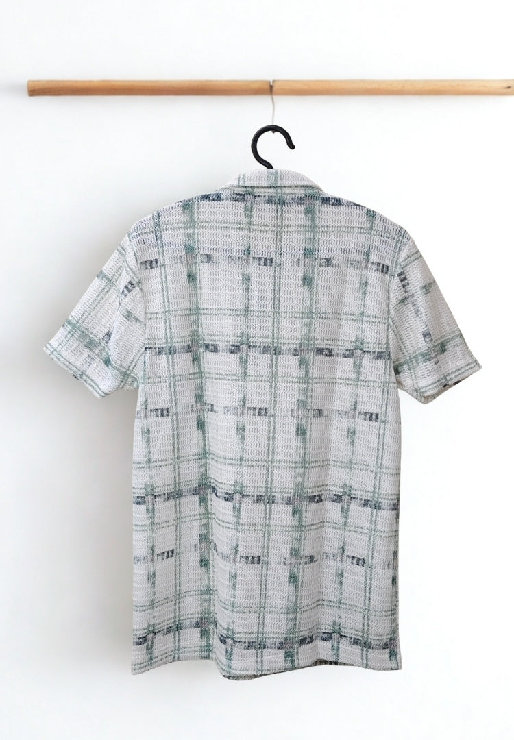 Men’s Zig-Zag Knit Polo T-Shirt – Green Striped Textured Knit