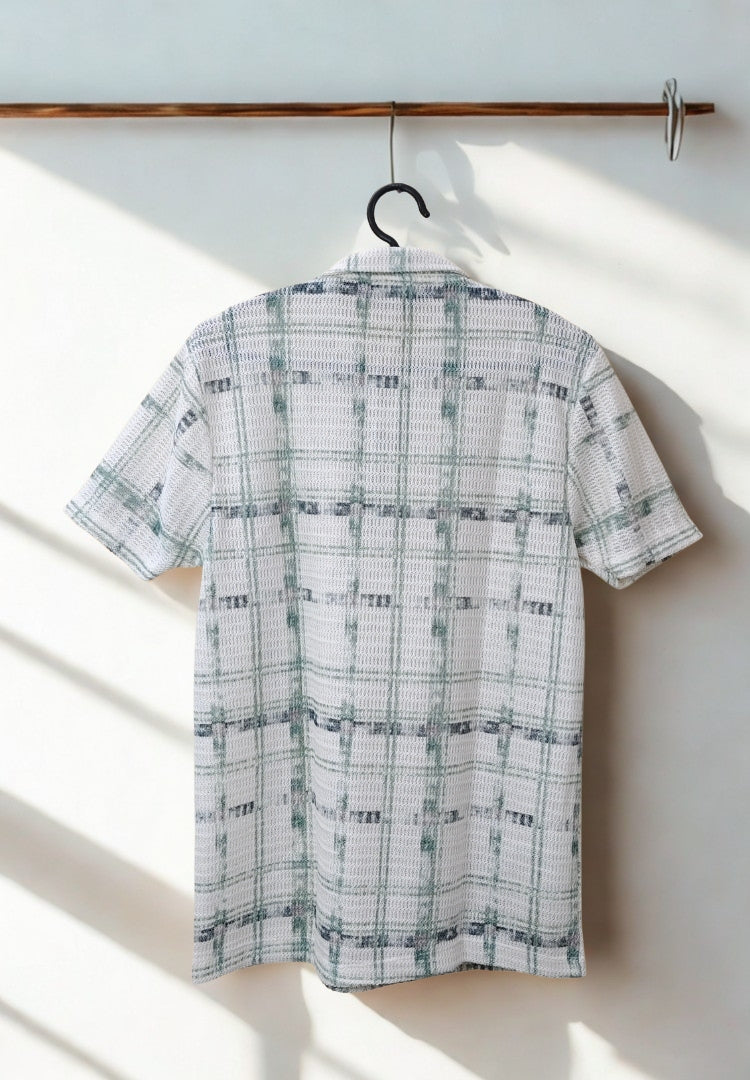 Men’s Zig-Zag Knit Polo T-Shirt – Green Striped Textured Knit