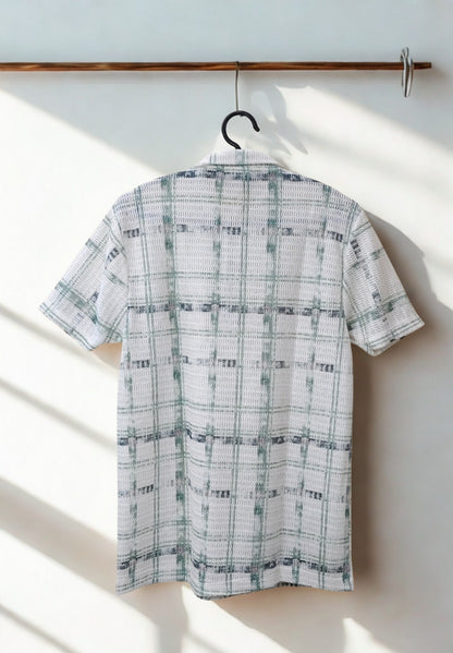 Men’s Zig-Zag Knit Polo T-Shirt – Green Striped Textured Knit