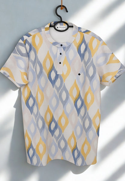 Men’s Premium Waffle Knit Printed T-Shirt – Multi Color Geometric Pattern