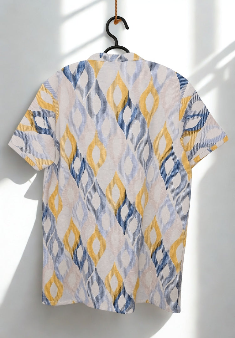 Men’s Premium Waffle Knit Printed T-Shirt – Multi Color Geometric Pattern