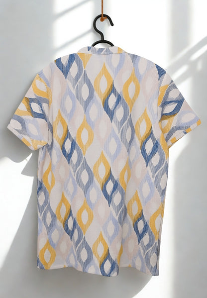 Men’s Premium Waffle Knit Printed T-Shirt – Multi Color Geometric Pattern