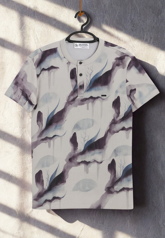 Men’s Premium Waffle Knit T-Shirt – Abstract Purple Print