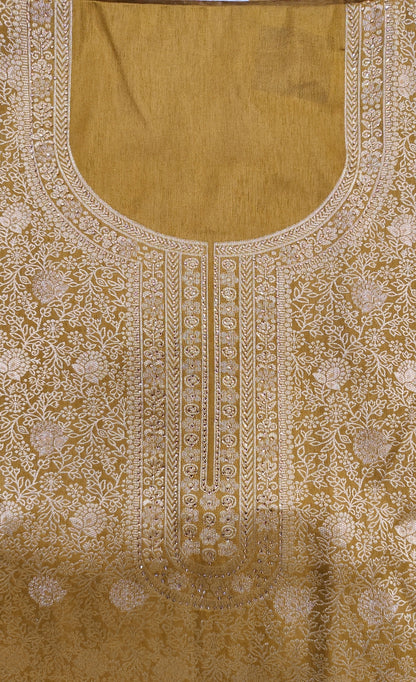 Brown-Grey Luxurious Brocade Silk Ladies Suit Fabric – Unstitched