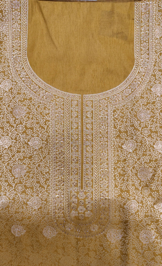 Brown-Grey Luxurious Brocade Silk Ladies Suit Fabric – Unstitched