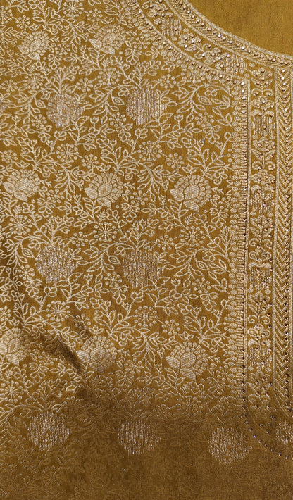 Brown-Grey Luxurious Brocade Silk Ladies Suit Fabric – Unstitched