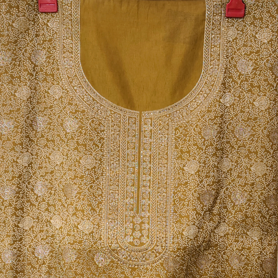 Brown-Grey Luxurious Brocade Silk Ladies Suit Fabric – Unstitched