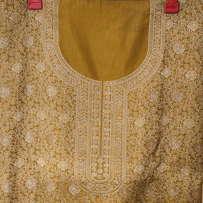 Brown-Grey Luxurious Brocade Silk Ladies Suit Fabric – Unstitched