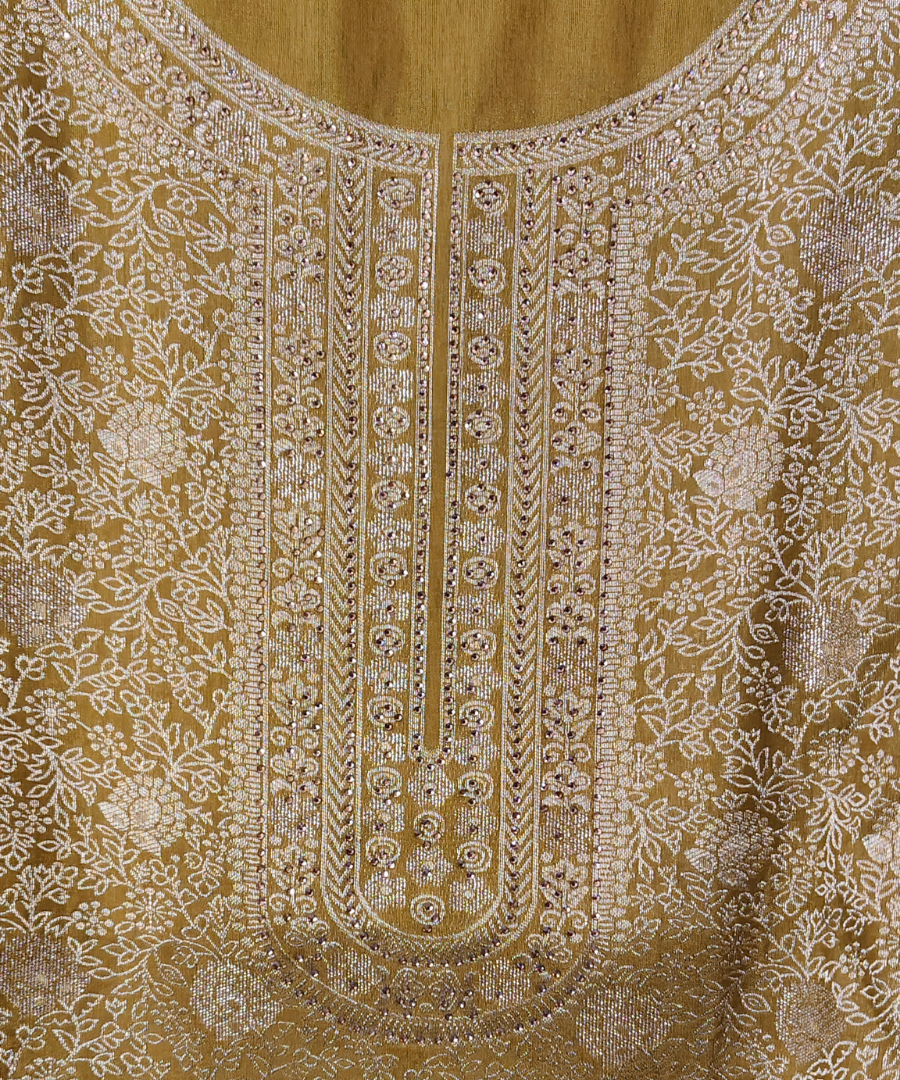 Brown-Grey Luxurious Brocade Silk Ladies Suit Fabric – Unstitched