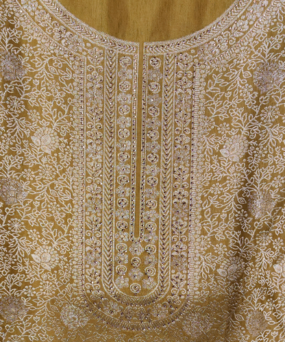 Brown-Grey Luxurious Brocade Silk Ladies Suit Fabric – Unstitched