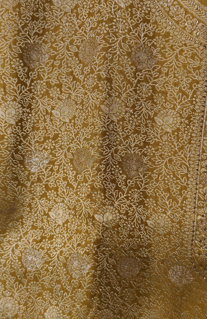 Brown-Grey Luxurious Brocade Silk Ladies Suit Fabric – Unstitched