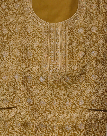 Brown-Grey Luxurious Brocade Silk Ladies Suit Fabric – Unstitched