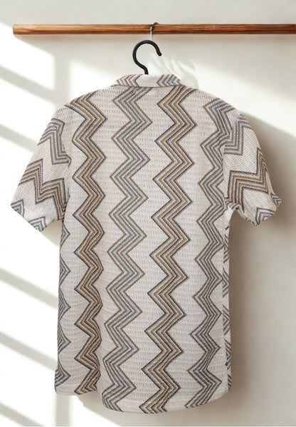 Men’s Brown & Grey Multi-Color Zig Zag Knit Polo T-Shirt